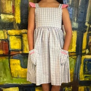 Lulu Bebe ruffle strap plaid sun dress girls size 6